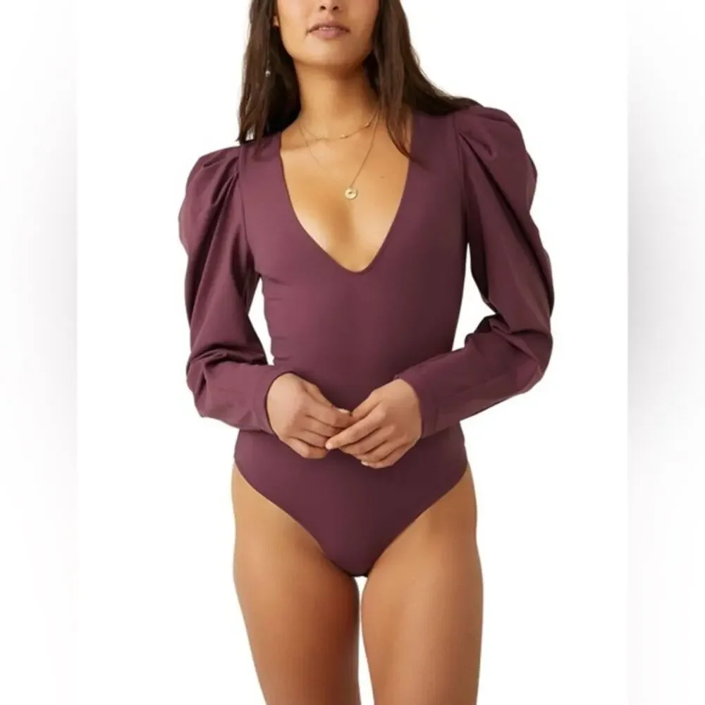 NEW Free People Va Va Voop Bodysuit Precious Wine Whimsigoth XS Cyber EGirl